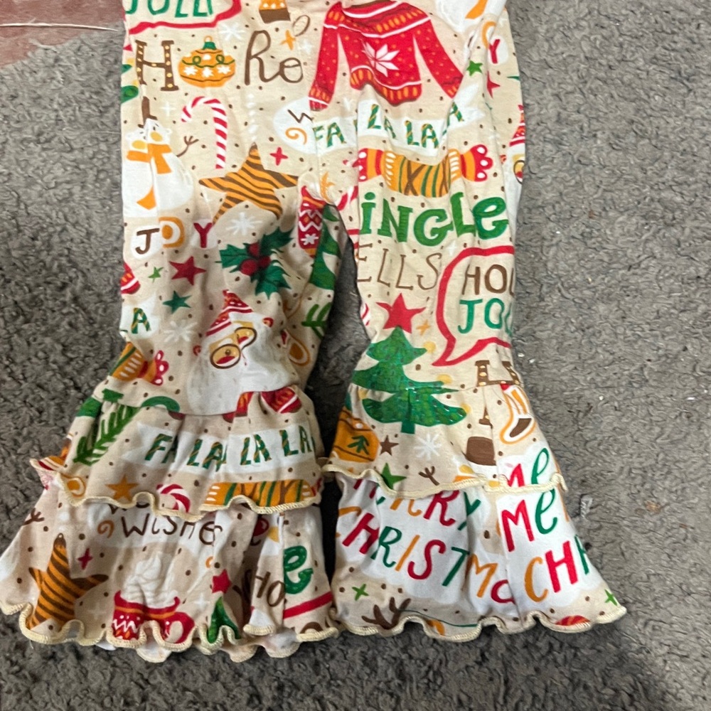 Festive Holiday Print Ruffle Pants - Picture 3 of 4